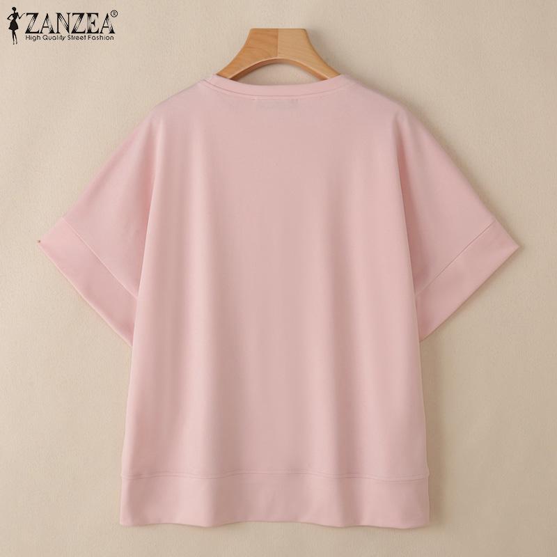 ZANZEA Magliette casual da donna a manica corta e mezza manica a girocollo tinta unita