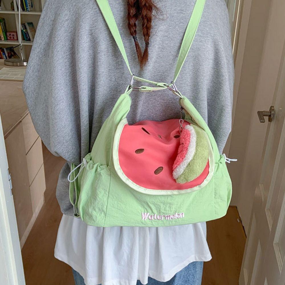 Fashionable Dopamine Color Fruit Nylon Backpack Korean Style Large Capacity Cloth Messenger Bag Tote Bag Creative Book Bag Women