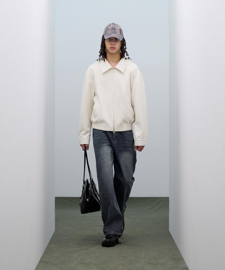 Standarderror 87-Stan061 Layer Line Suede Blouson Jacket Ivory