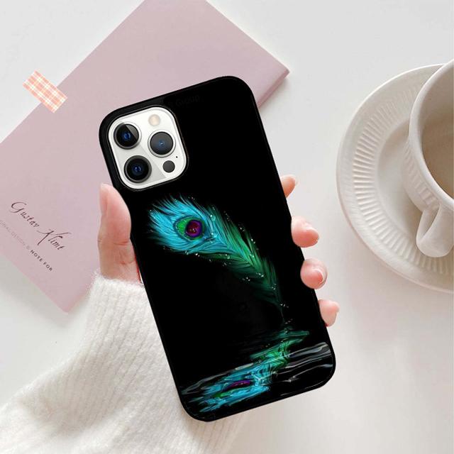 Türkis Stein Flora Pfauenfeder Handyhülle Abdeckung für iPhone 5 6 7 8 Plus X XR XS SE2020 Apple 11 12 13 mini Pro Max