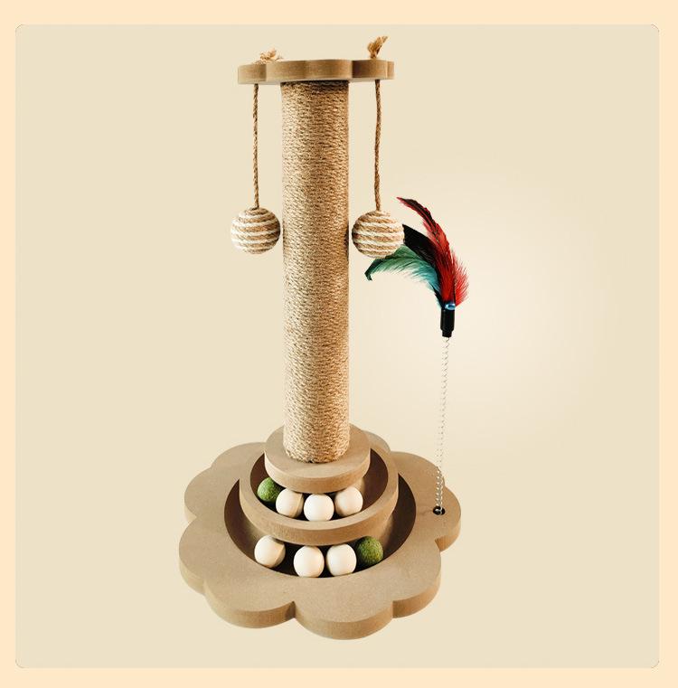 Vertical Cat Scratcher Tree with Teasing Stick and Nail Sharpening Toys for Self-Entertainment