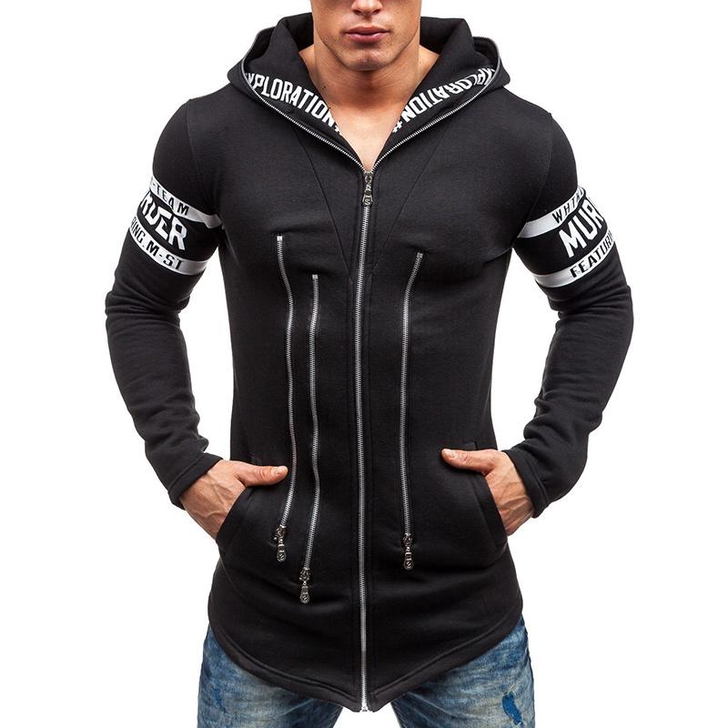 Premium Cotton Blend Men Slim Hoodie With Zipper Pocket And Classic Print Design