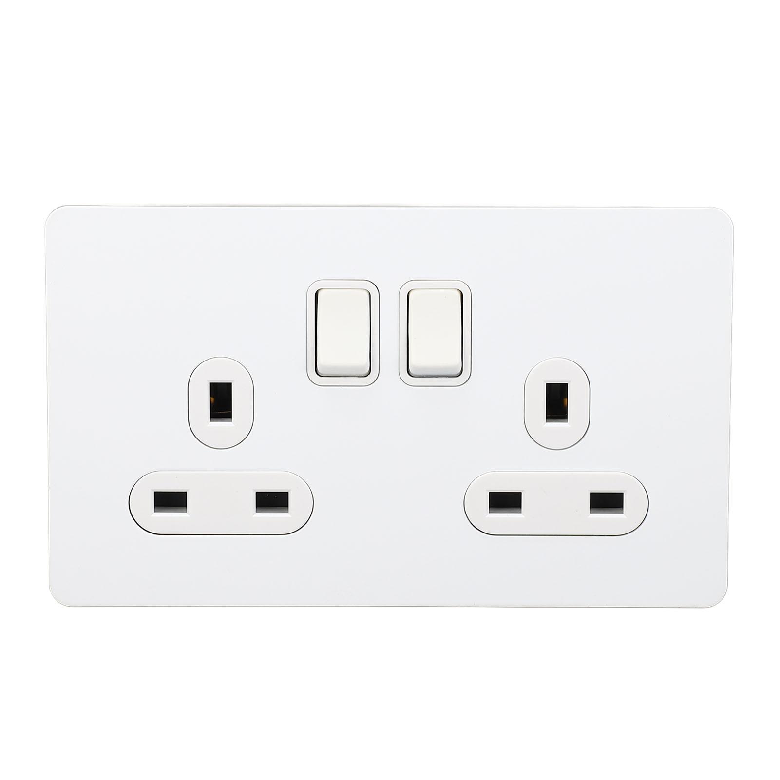 

Wall Socket Dual Switch Dual Gang Stainless Steel Panel Electrical Outlet White 13A