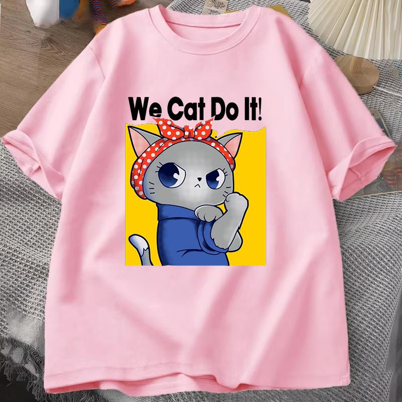 We Cat Dot It Printed Women Men Summer Short Sleeve Cat Tee Shirts Round Neck Casual Summer Unisex Tops