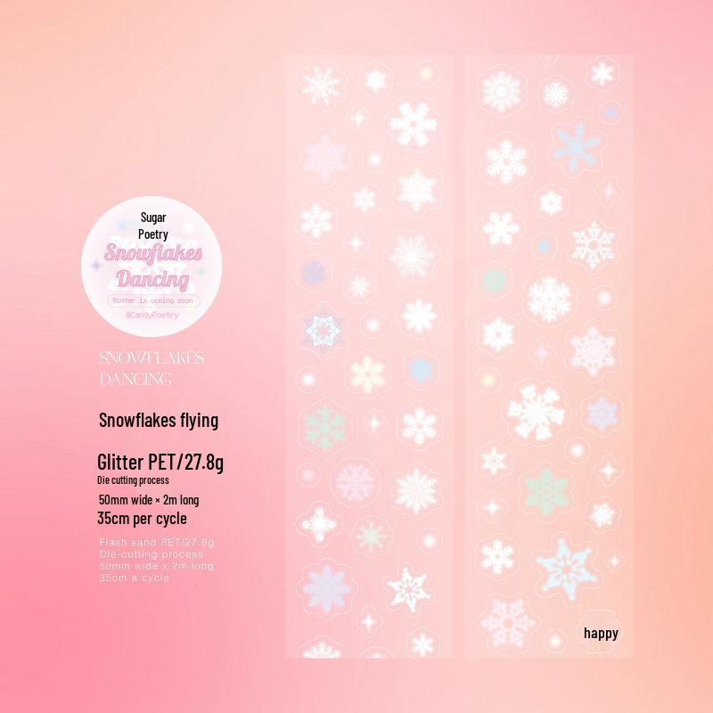 Winter Arrival Series: Snowflake-Themed PET Die-cut Tape Stickers, 2 Styles Available