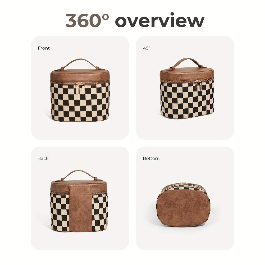 Fashionable Two-Tone Checkered Makeup Bag Portable Large-Capacity Cosmetic Case Storage Bag Premium Feel Travel Toiletry Bag