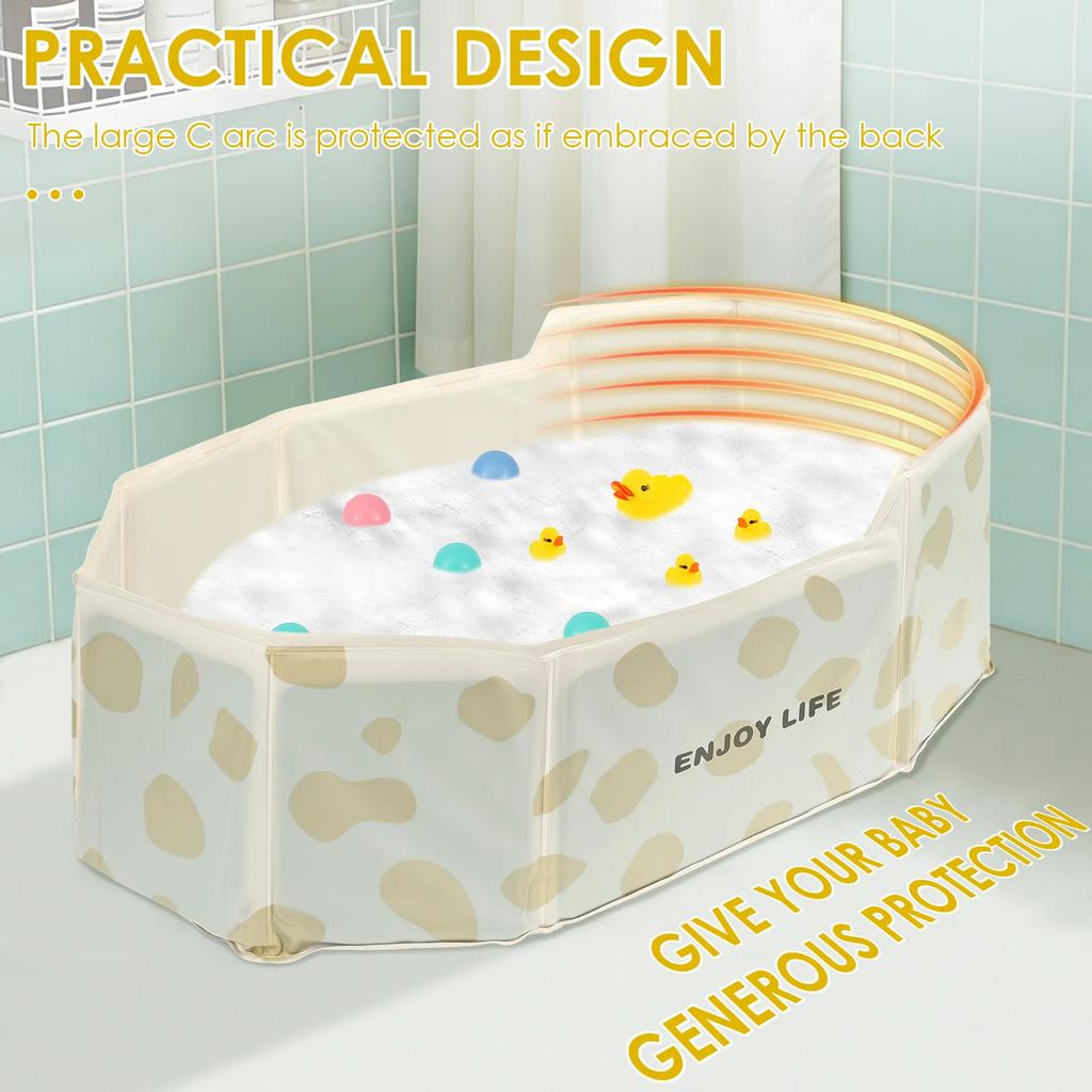 PVC Foldable Baby Bath Portable Bathtub Large Toddler Bathtub with Drain Valve Space Saving and Robust Paddling Pool for Home