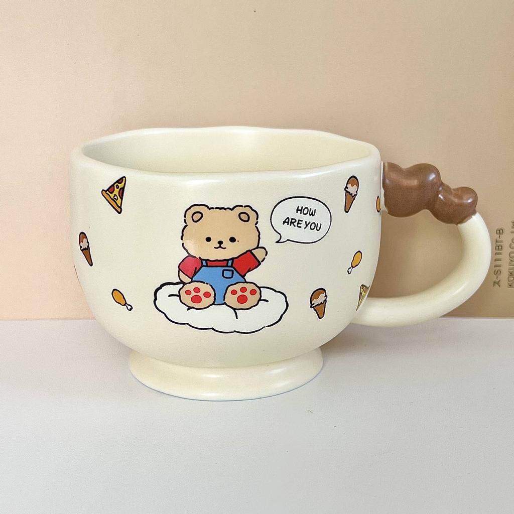 Kubek z mlecznym fufu z uroczym misiem z pokrywką i łyżeczką dla dziewczyn, wysokiej jakości ceramiczny kubek z króliczkiem, kubek na kawę/mleko dla pary
