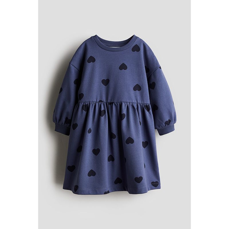 

HM Children s Clothing Girl Dress Summer Fashionable round Neck Loose Long Sleeves Fluffy Skirt 0984595 Dark Blue 90/52(1 ½-2Y)