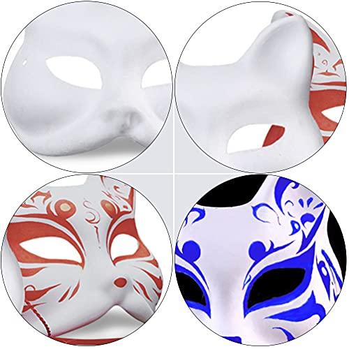[EXCEART] [ ] DIY Unpainted Fox Masks, Cat Masks, Half Masks, Animal Fox Shape, Paper Pulp, Blank Face, Ball, Costume Party, White, 15 Pieces