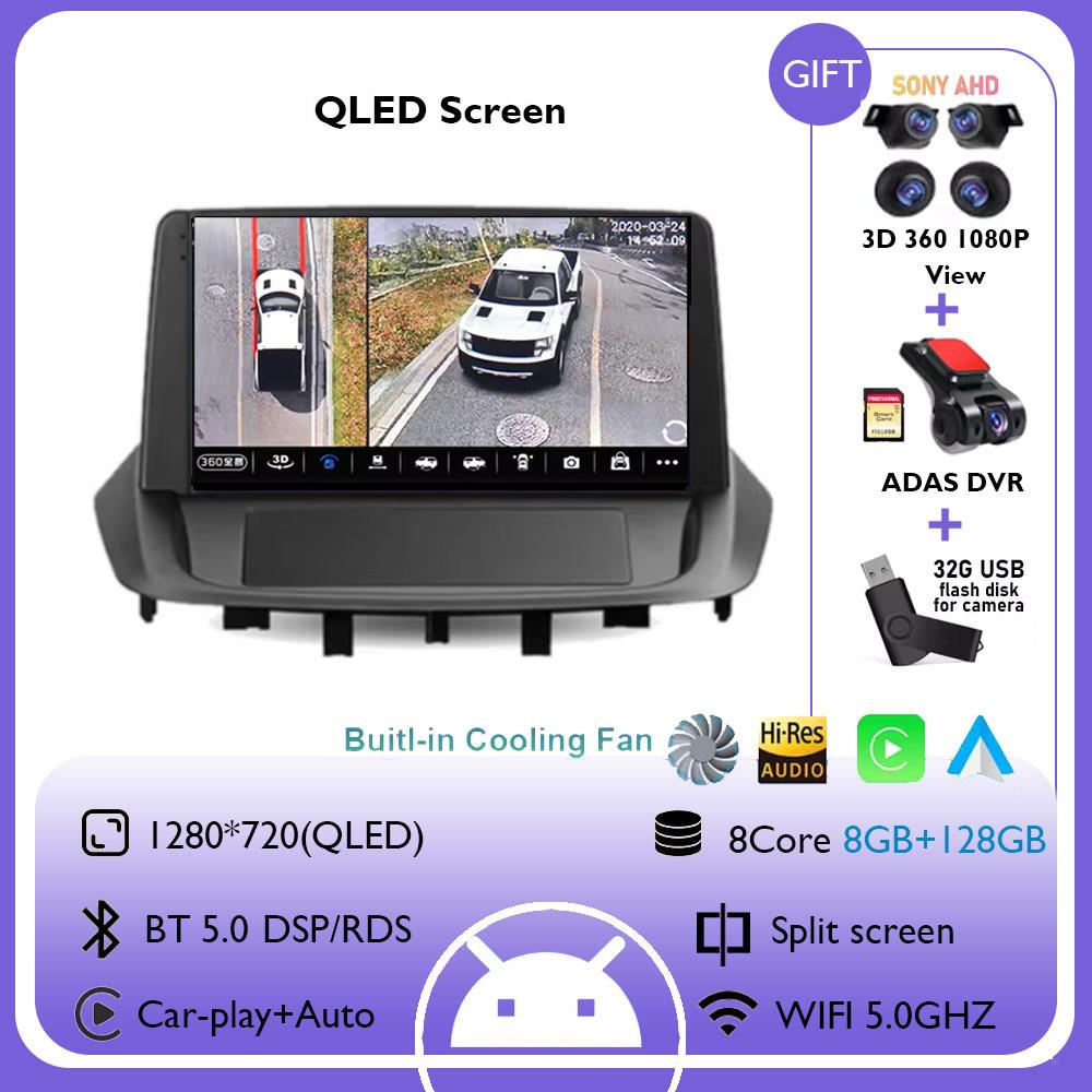 9" For Renault Fluence 1 2009 - 2017 Android 14 Carplay Car Radio Navigation Multimedia GPS Player Stereo WiFi+4G BT 360 Camera