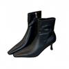 2025 autumn and winter new Korean version leather square head short boots women's stiletto fashion boots Chelsea boots