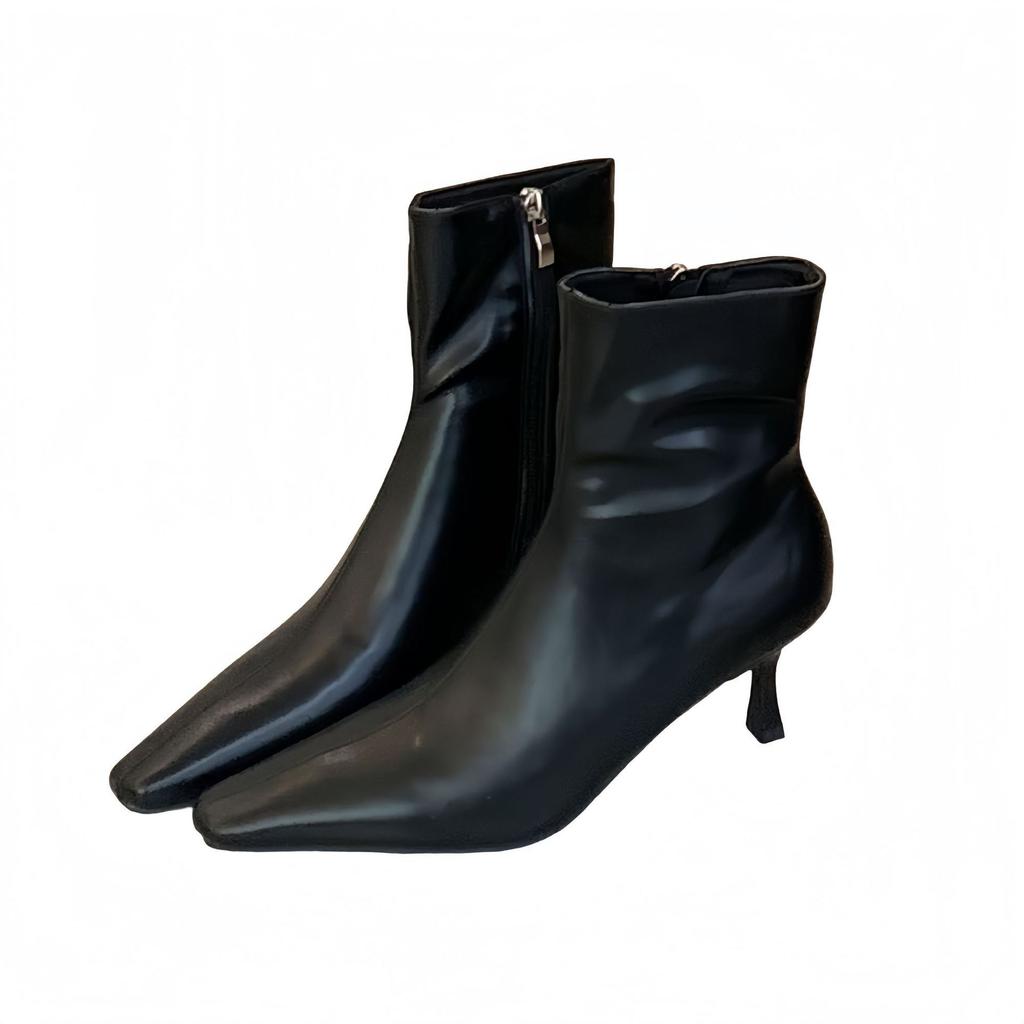 2025 autumn and winter new Korean version leather square head short boots women's stiletto fashion boots Chelsea boots