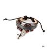 Fashion Jewelry Handmade Double Cross Pendant Beaded Leather Bracelets Adjustable Multilayer Braided