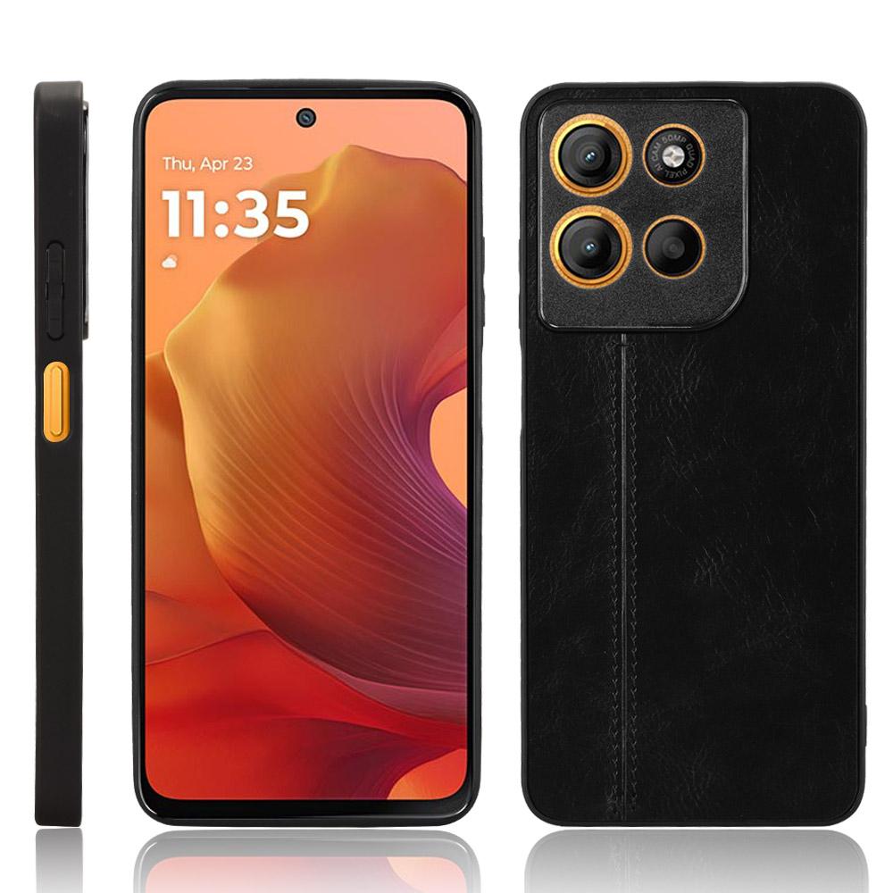 For Motorola Moto G15 Power 4G/G15 4G Case Cowhide Texture Leather+TPU+PC Phone Cover Stitching Line