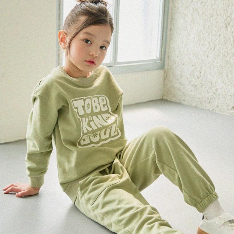 Olivan Simple Graphic Sweatshirt Top And Bottom Green