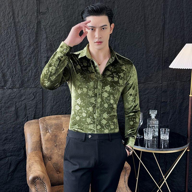 Ελαστικό Βελούδο Μακρυμάνικη Μπλούζα Στενή Μυτερός Γιακάς Μονόχρωμη Ζακάρ Ευέλικτη Μοντέρνα