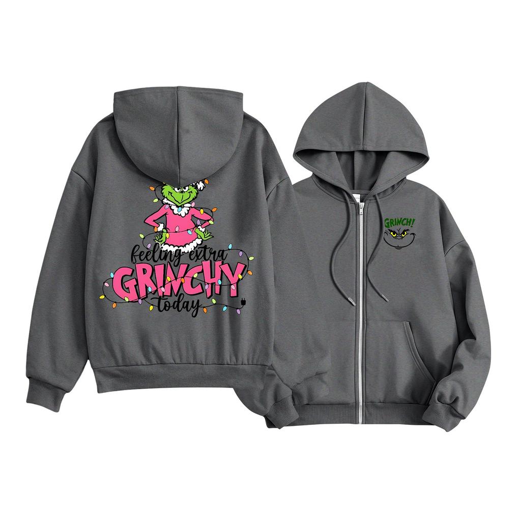 Kids Fashion Lightweight Long Sleeve Zipper Hoodie Christmas Printed Hoodie With Pockets