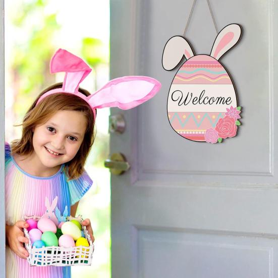 

Пасхальный кулон яйцо кролик узор дверной подвесной орнамент пасхальный деревянный дверной знак для украшения дома розовый