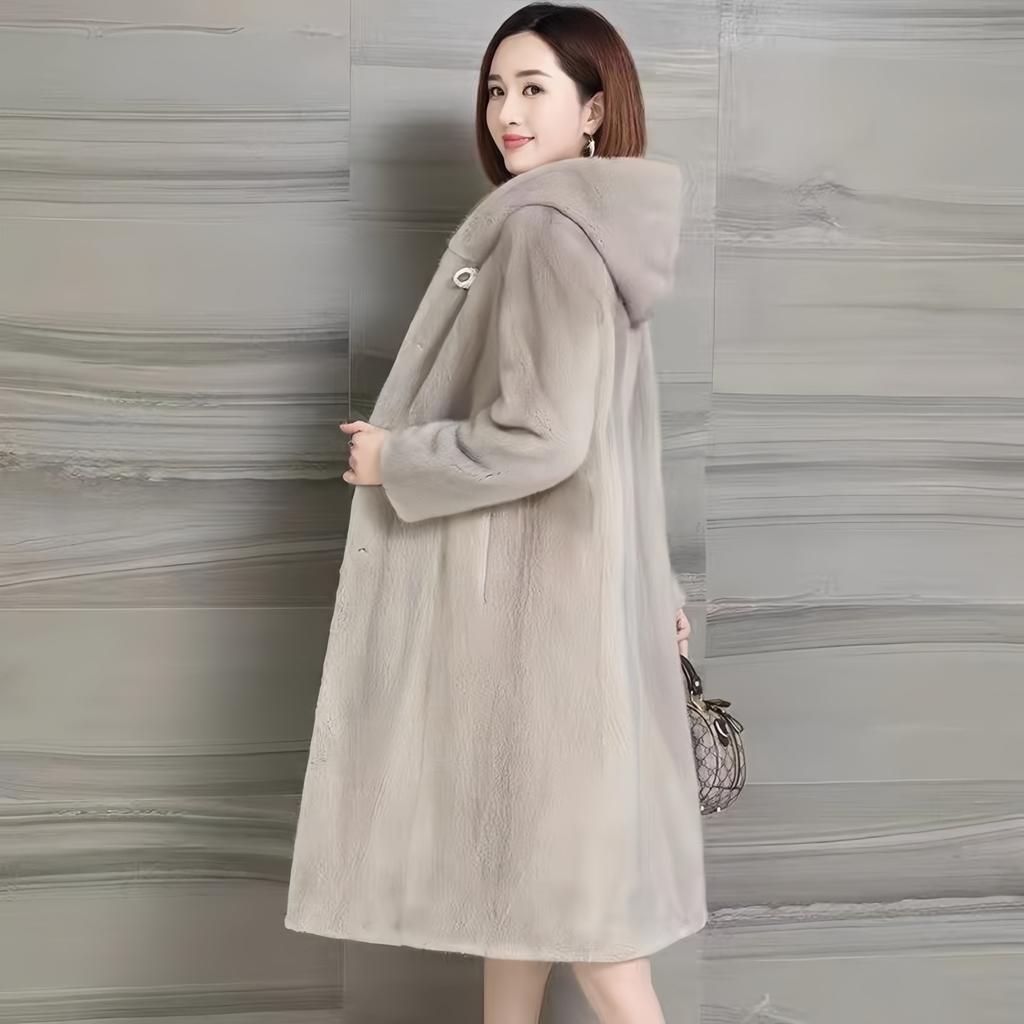 New Winter Imitation Fur Coat Women's Long Imitation Mink Velvet Coat Women's Hooded Thickened and Thin