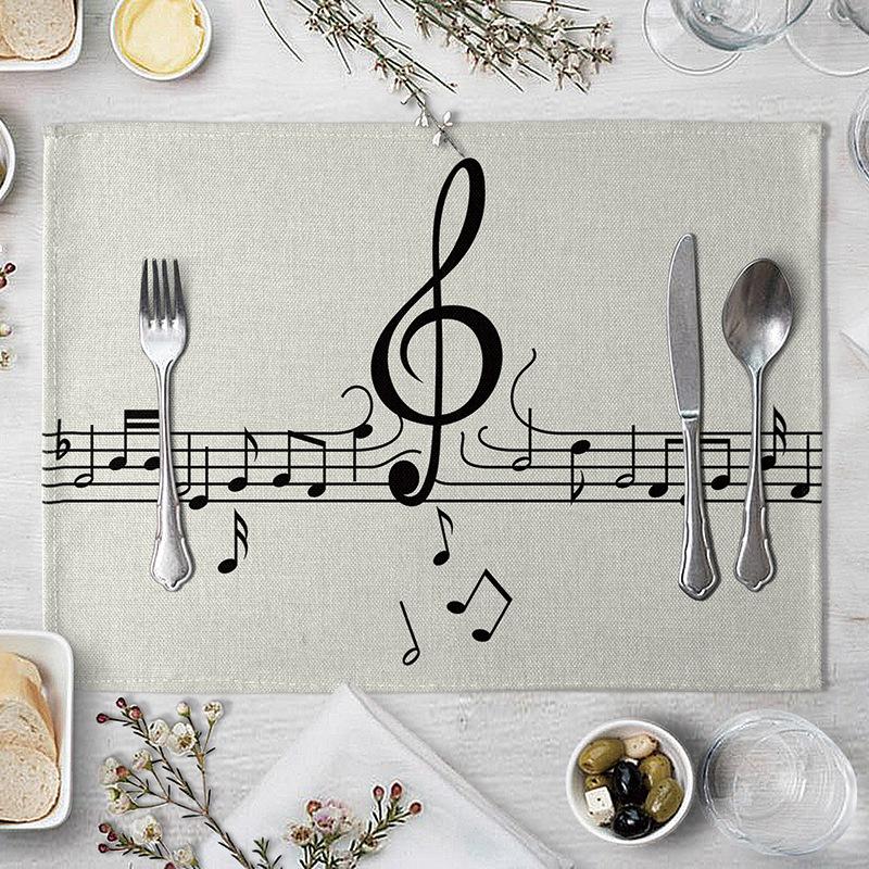 Vintage Musical Note Placemats Kitchen Placemat Dining Table Mats Tea Coaster Cotton Linen Pads Bowl Cup Mats 40X30cm Home Decor