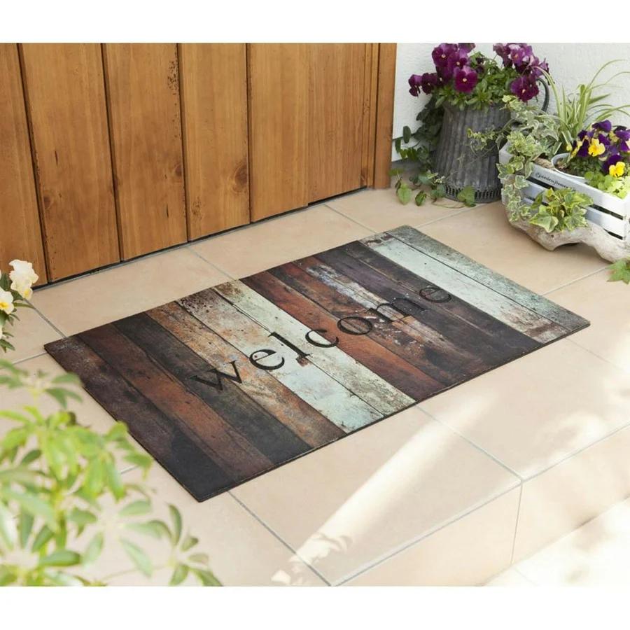 Welcome Door Mat with Wooden Board Printing Simple Letter Printed Rug Home Decoration Bedroom Kitchen Home Anti Slip Door Mat