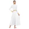 Womens Liturgical Praise Dance Dress Metallic Shiny Color Block Mock Neck Long Sleeve Applique Worship Costume