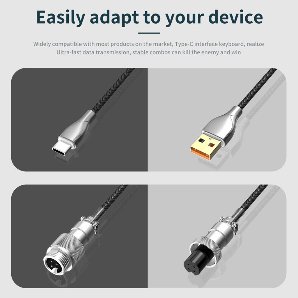 Mechanical Keyboard Cable Double Sve Custom Coiled with Detachable Metal Aviation USB C to USB A Keyboard Aviation Connector