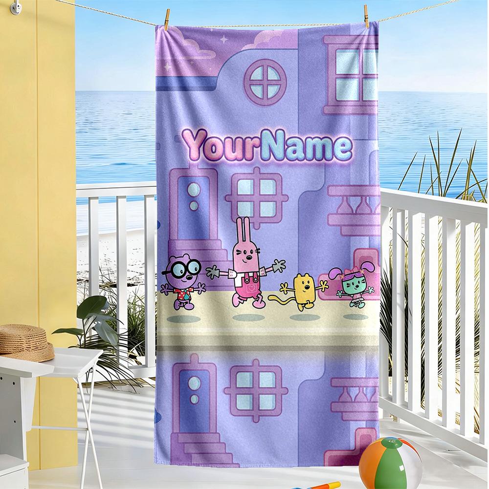Wow! Wow! Wubbzy Customize Your Name Beach Towel Quick-Dry Soft Microfiber Ideal for Travel Outdoor Swim Pool Yoga Surf Camping Hiking Gym Gift Holida