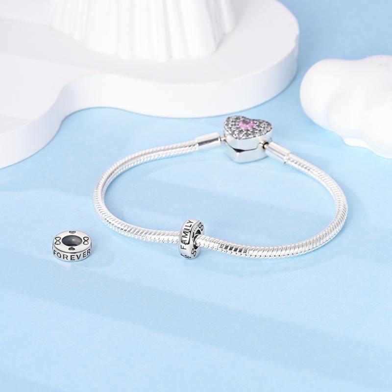 Charms Original Copper Pink Zircon Heart Permanent Positioning Beads Fit Bracelet Women Jewelry Diy Gift Accessory