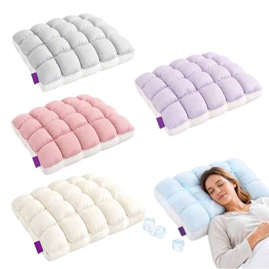 Cuscini Rinfrescanti Delicati sulla Pelle Mellow Puff Cloud Pillow, Ghiaccio?Rete trapuntata in seta per letto, morbida, anti-sudore, supporto per chi dorme sul fianco e sulla schiena,