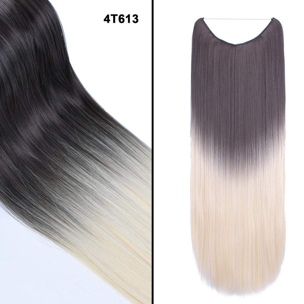 One Piece No Clips Hairpieces Ombre Color Elasticity Invisible Wire Fish Line Wavy Synthetic Hair Extension