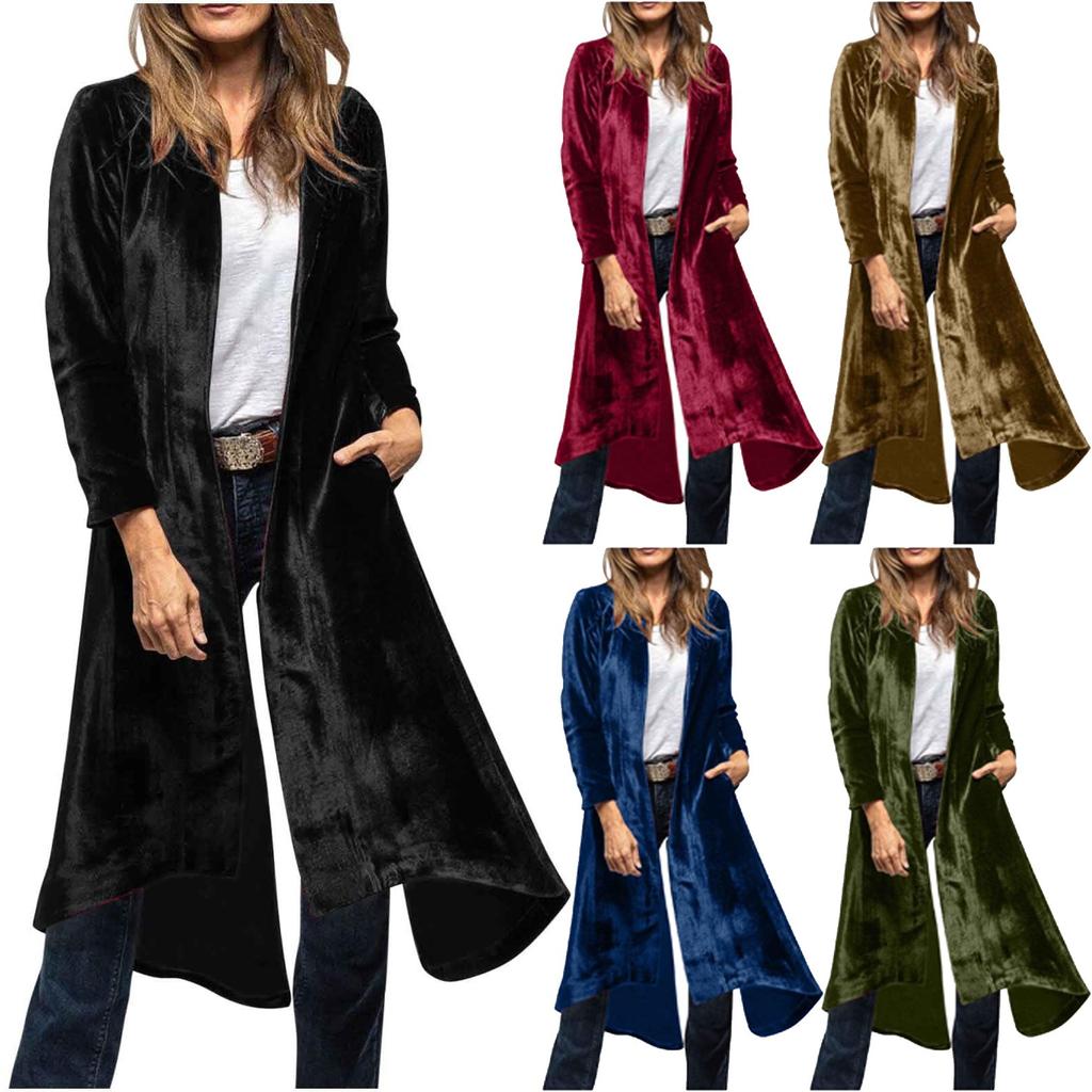 Women's Fashion Solid Color Long Sleeved Cardigan Retro Slit Loose Windbreaker Jacket