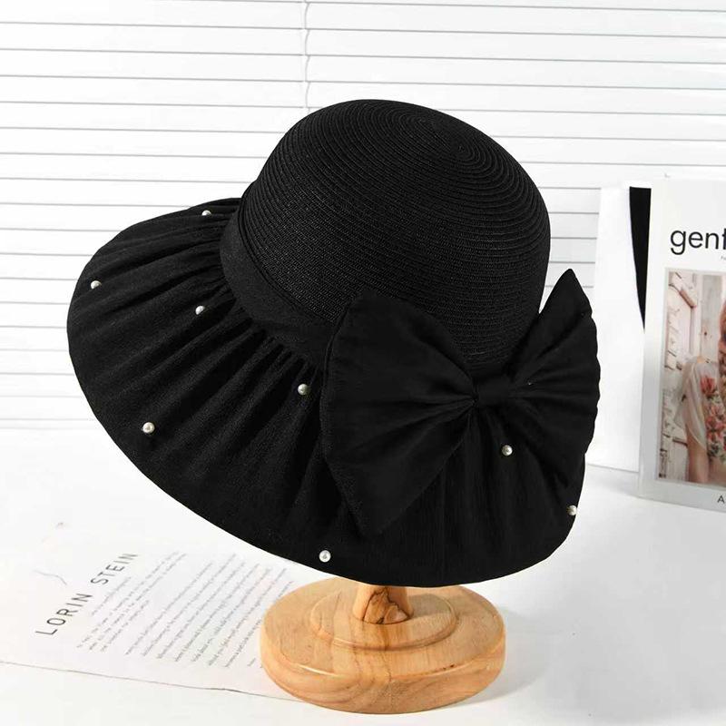 New summer mesh bow bucket hat women's big brim sun hat sun protection and UV protection sun hat