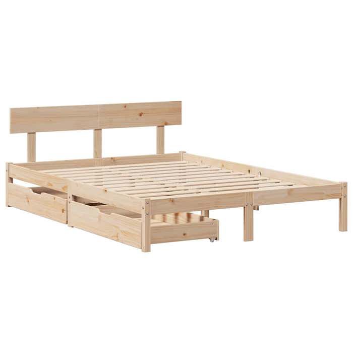 VidaXL Bed Frame with Drawers 120x190 Cm Solid Pine Wood, Slatted Base, Double Bed Frame, Solid Wood Bed Frame, 3301502