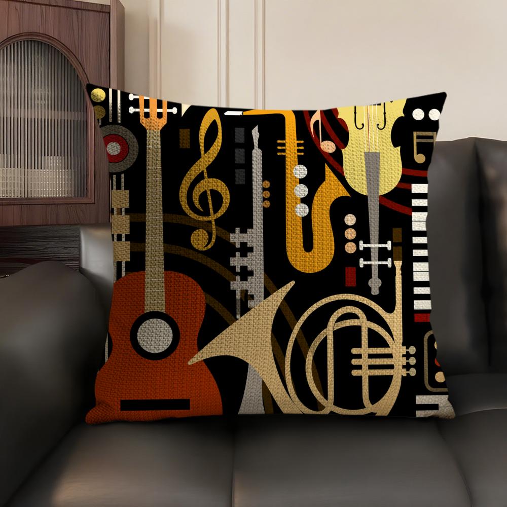 Musical Instruments Cushion Cover Linen Organic Fabric DoubleSided Printing Sofa Breathable Home Decor Gift Pillow Case