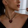 Vintage Gothic Red Color Heart Pendant Necklace Ladies Y2k Personalized Punk Style Holiday Party Accessories  Gifts