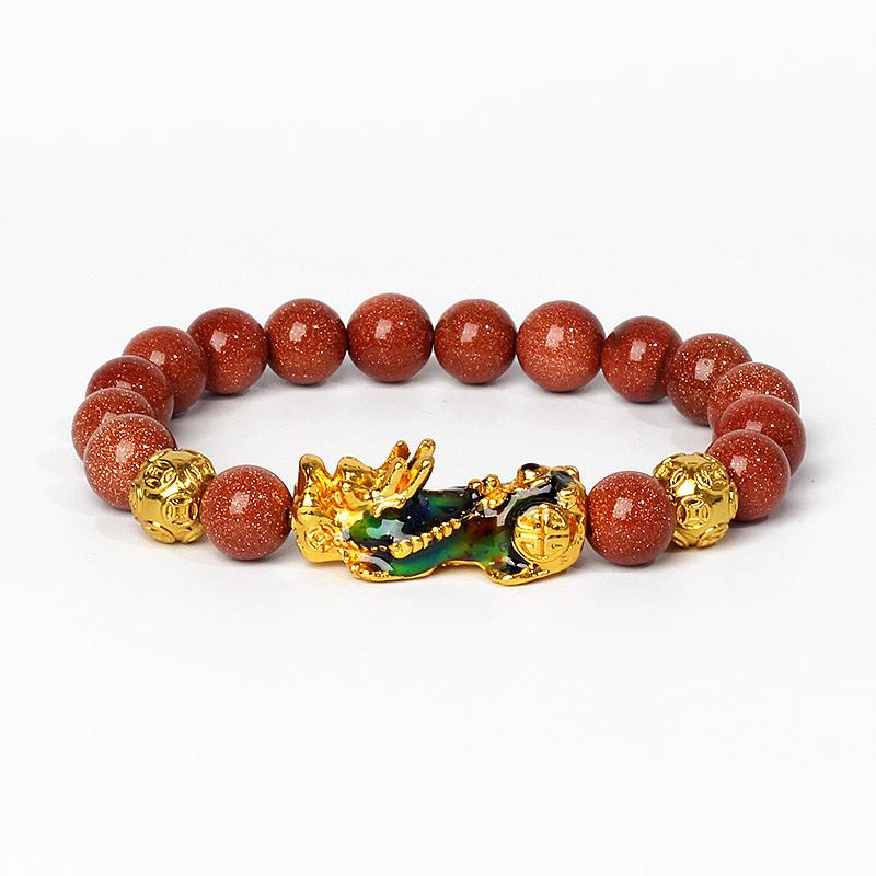 Feng Shui Black Obsidian Wealth Bracelets Men Color Changed Pi Xiu Bracelets Women 10mm Dragon Mantra Bead Bangle Lucky Jewelry