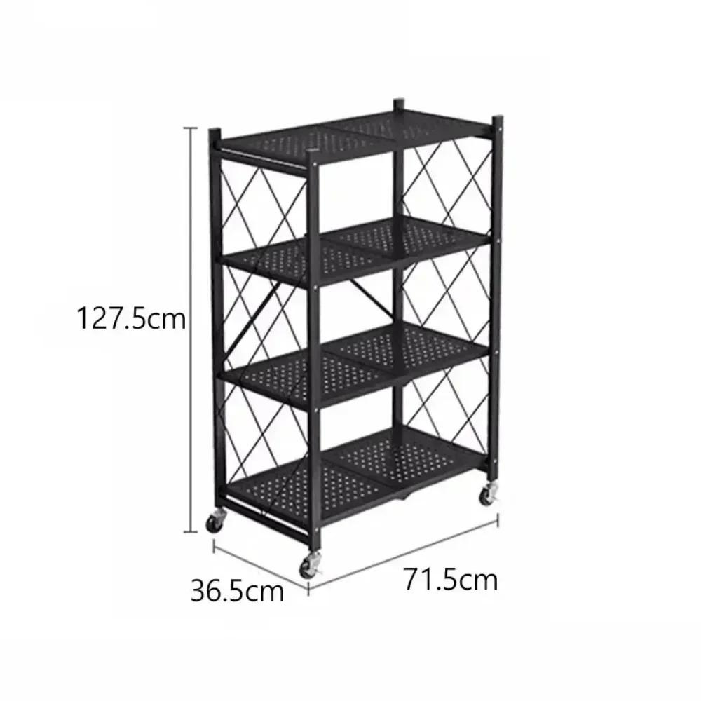 Installation-Free Multilayer Bookshelf Multifunctional Floor Type Microwave Oven Rack Foldable Movable Living Room Storage Rack