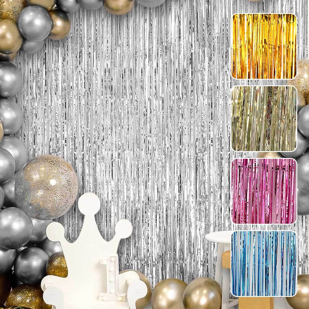2-meter-long bright rain-like silk curtain with golden tassels - birthday party decoration items for wedding stage background setup