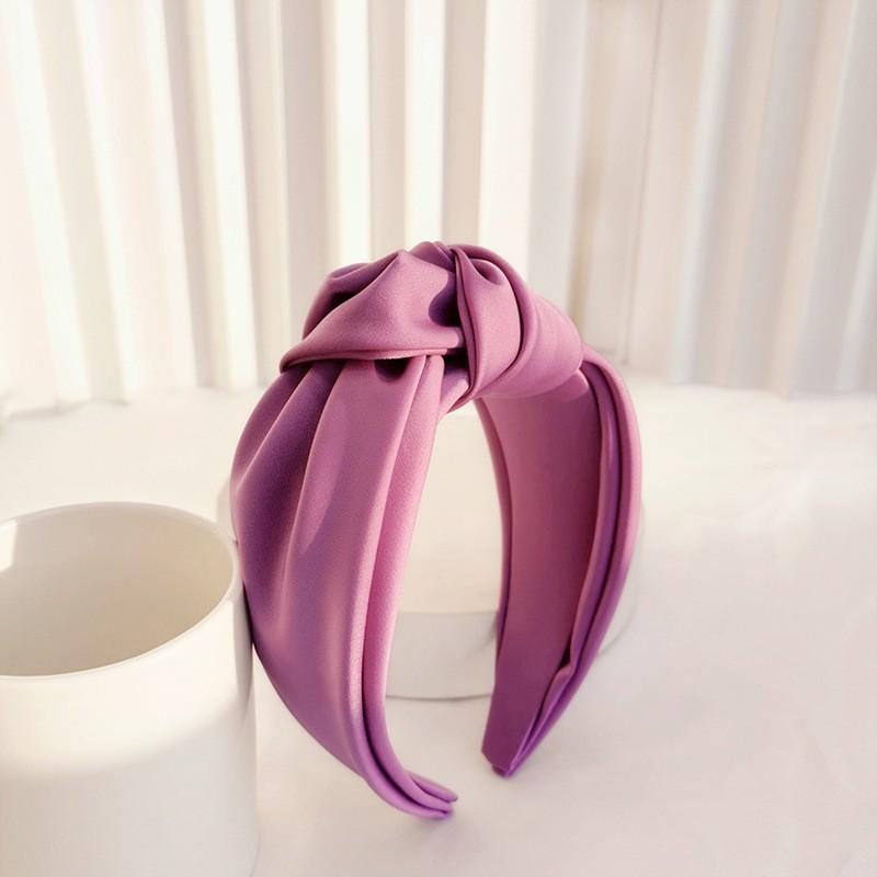 Handmade Satin Wide Knotted Headband Women Stylish Hair Accessory In Multiple Colors Colorblock Designs Purple Knotted Satin Headband