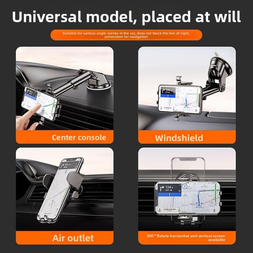 Universal Dashboard Suction Cup Phone Holder - Multifunctional, Telescopic and Rotating with Auto-Locking Feature for Secure Navigation, Car Accessory