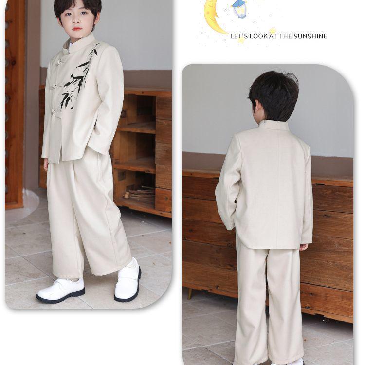 Boys' Autumn Chinese Style Tuxedo: Retro Pan Buckle Hanfu - Medium & Large Sizes