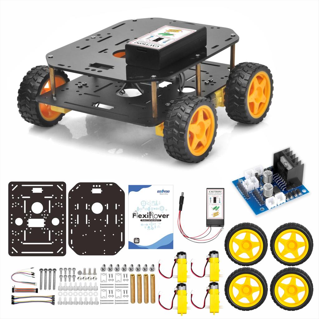 OSOYOO FlexiRover Assembly Kit for Arduino Customizable Robot Car Chassis with 4 TT Motors and Ideal for Robotics Development Main Board Not – Wheels,
