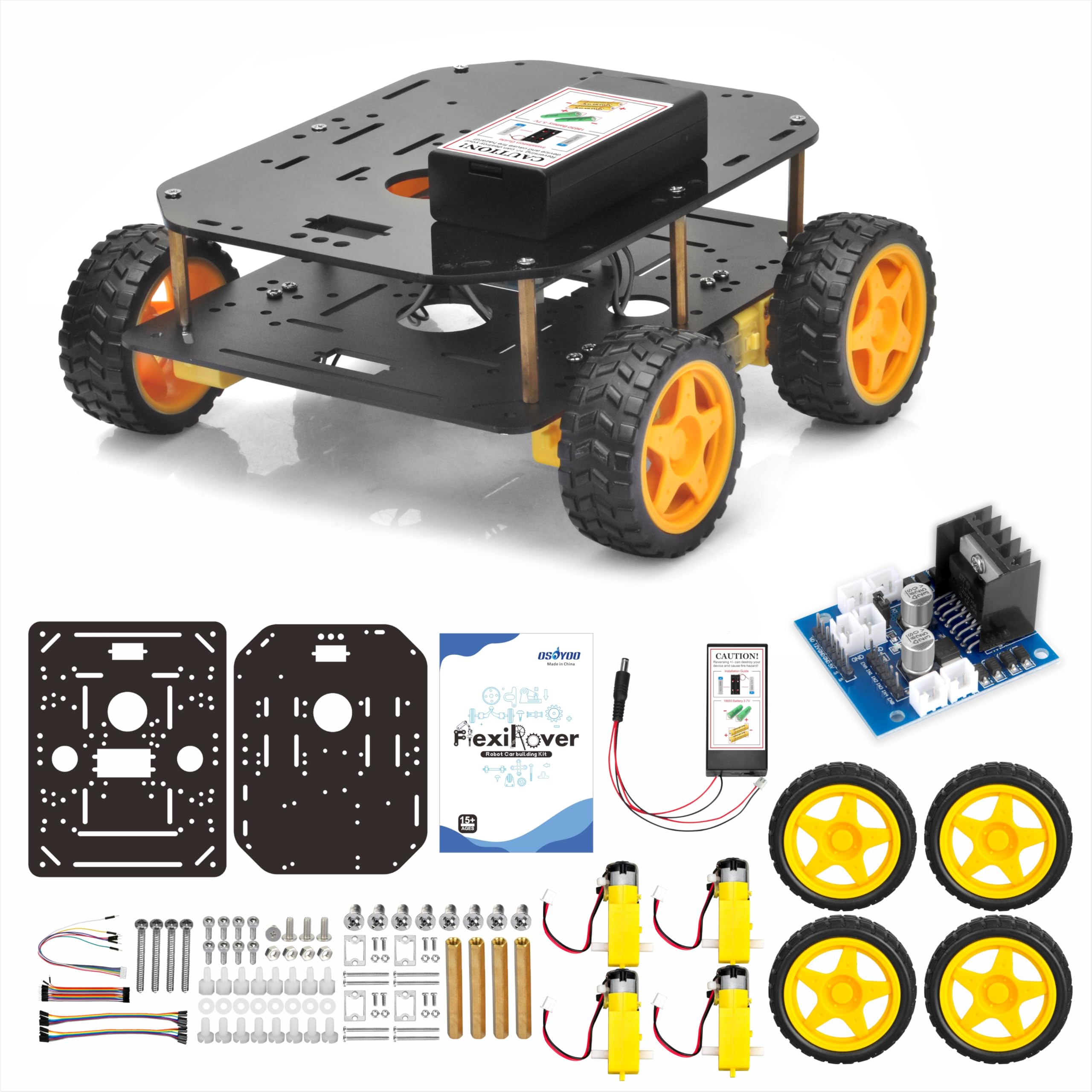 

OSOYOO FlexiRover Набір для збирання для Arduino Кастомізоване шасі робота-автомобіля з 4 двигунами TT та ідеально підходить для розробки робототехніки Основна плата Не – Колеса,