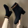 Small short boots women's 2025 new autumn versatile large size Korean version retro simple thick heel high heel Internet celebrity thin boots tide