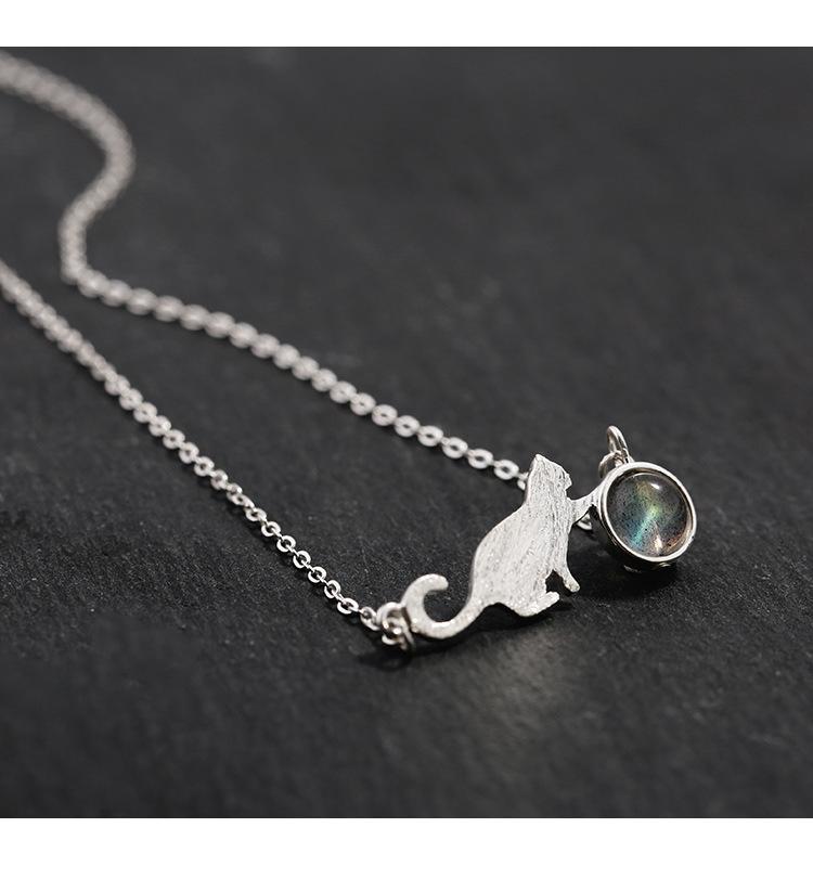 

Ожерелье с камнем Cat Moonlight для женщин, 100% стерлинговое серебро 925 пробы, ювелирные изделия, подвеска на ключицу, цепочка, амулеты, подарок 42cm