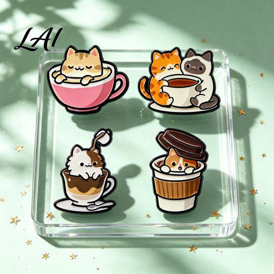 Kitten Lapel Pin Cartoon Coffee Cup Cat Brooch Enamle Pin Animal Theme Alloy Badge Clothing Accessories for Lovers Jackets Decorative Badge