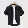Men's Summer Cotton Linen Pocket Cardigan Square Collar Short Sleeve Casual Shirt