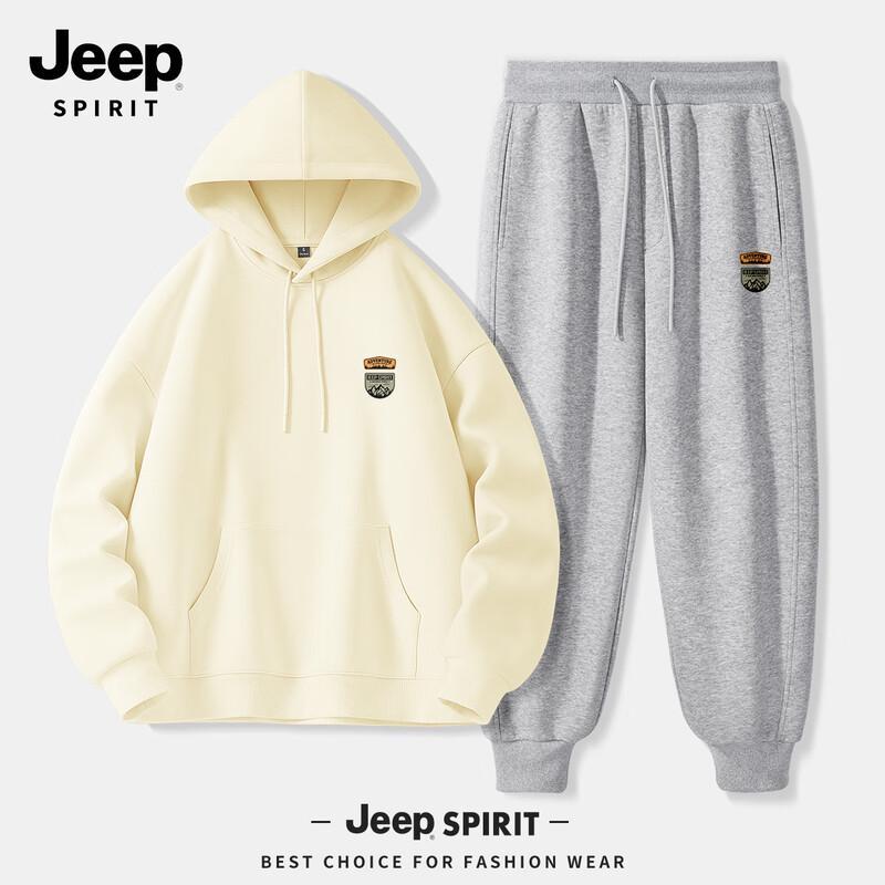 JEEP SPIRIT Men s Hooded Sweatshirt & Cuffed Sweatpants Set M